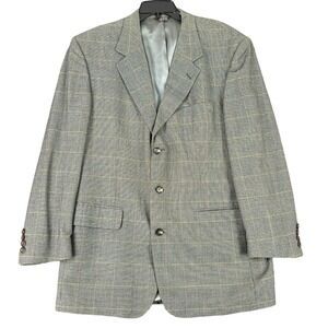 Bill Blass Windowpane Gorpcore Preppy Plaid Wool Blazer Jacket Mens 42